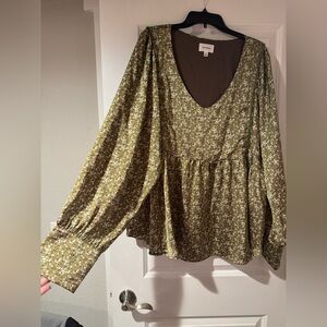 V-neck satin floral babydoll top